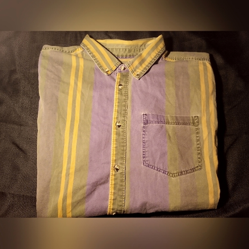 XXL UO '90s College Stripe Short Sleeve Button-Down Shirt